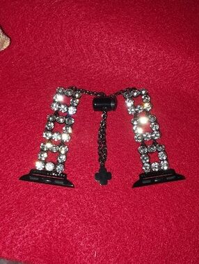 Betsey Johnson Black and Clear Crystal Watch Connector Bracelet